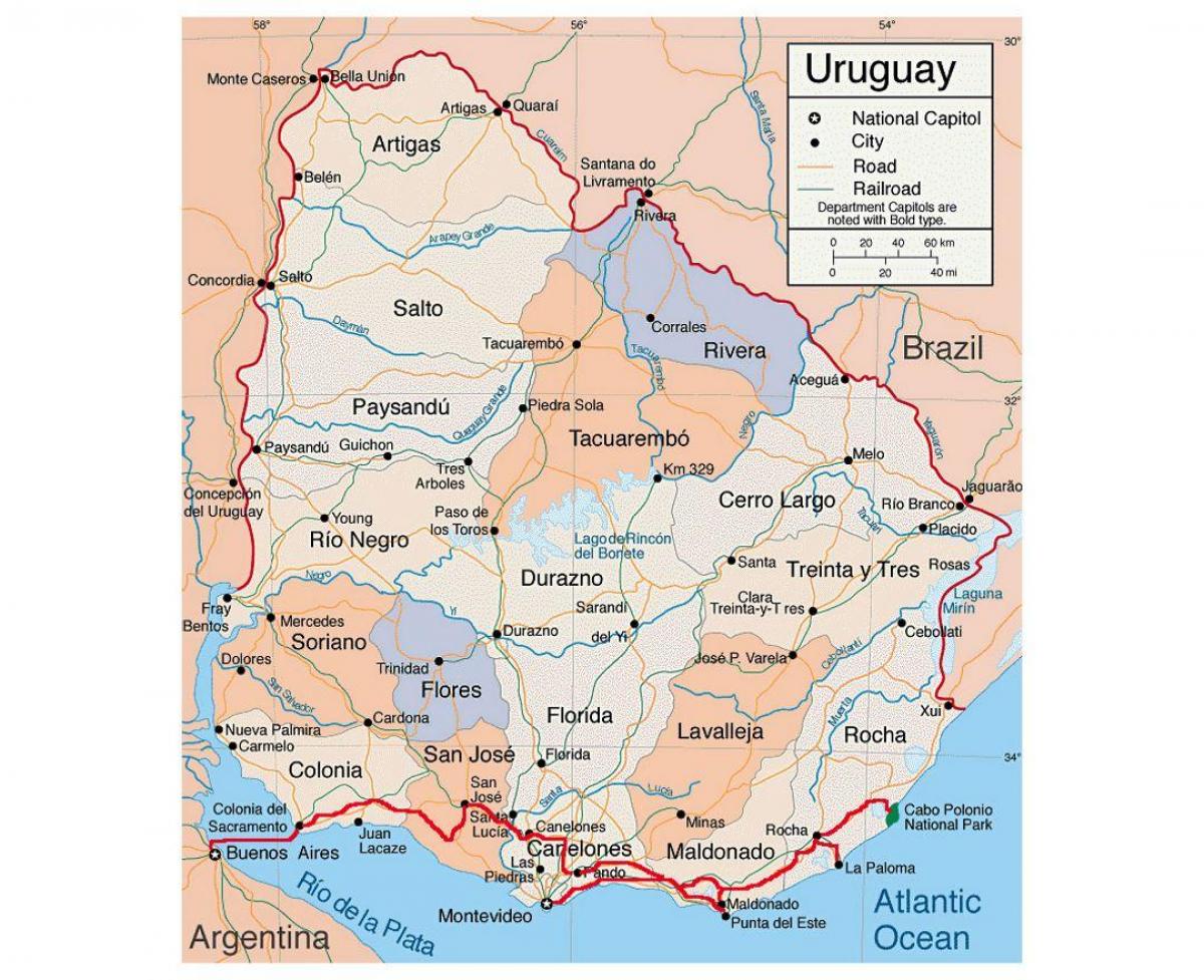 Mapa de Uruguay con la ciuda