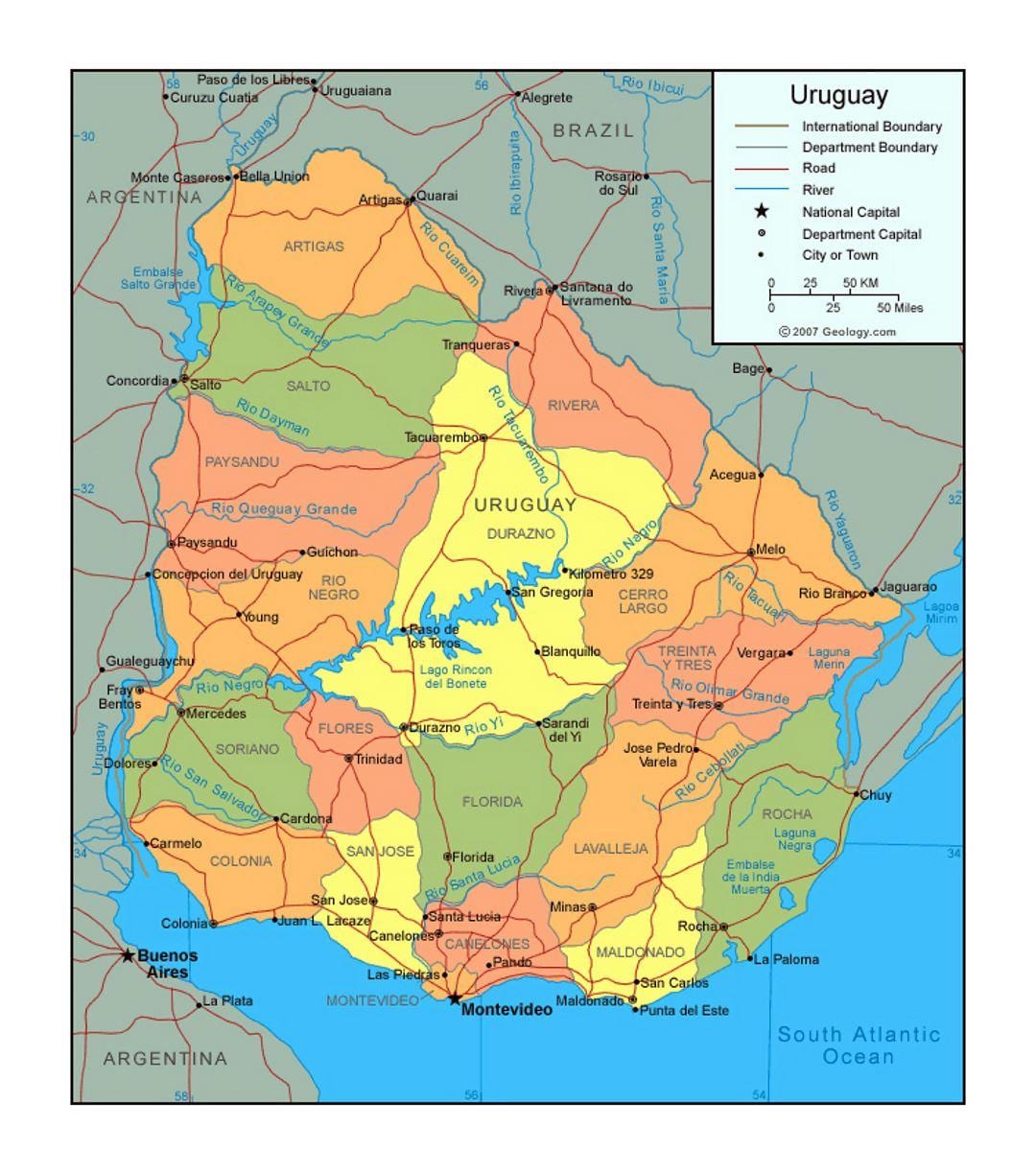 Mapa político de Uruguay